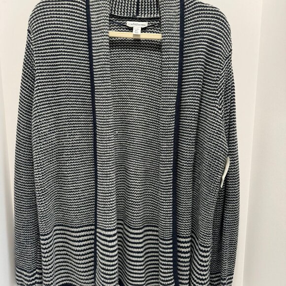 Croft & Barrow Striped Black and White Open Front Knit Cardigan; Size: PL - Picture 1 of 4